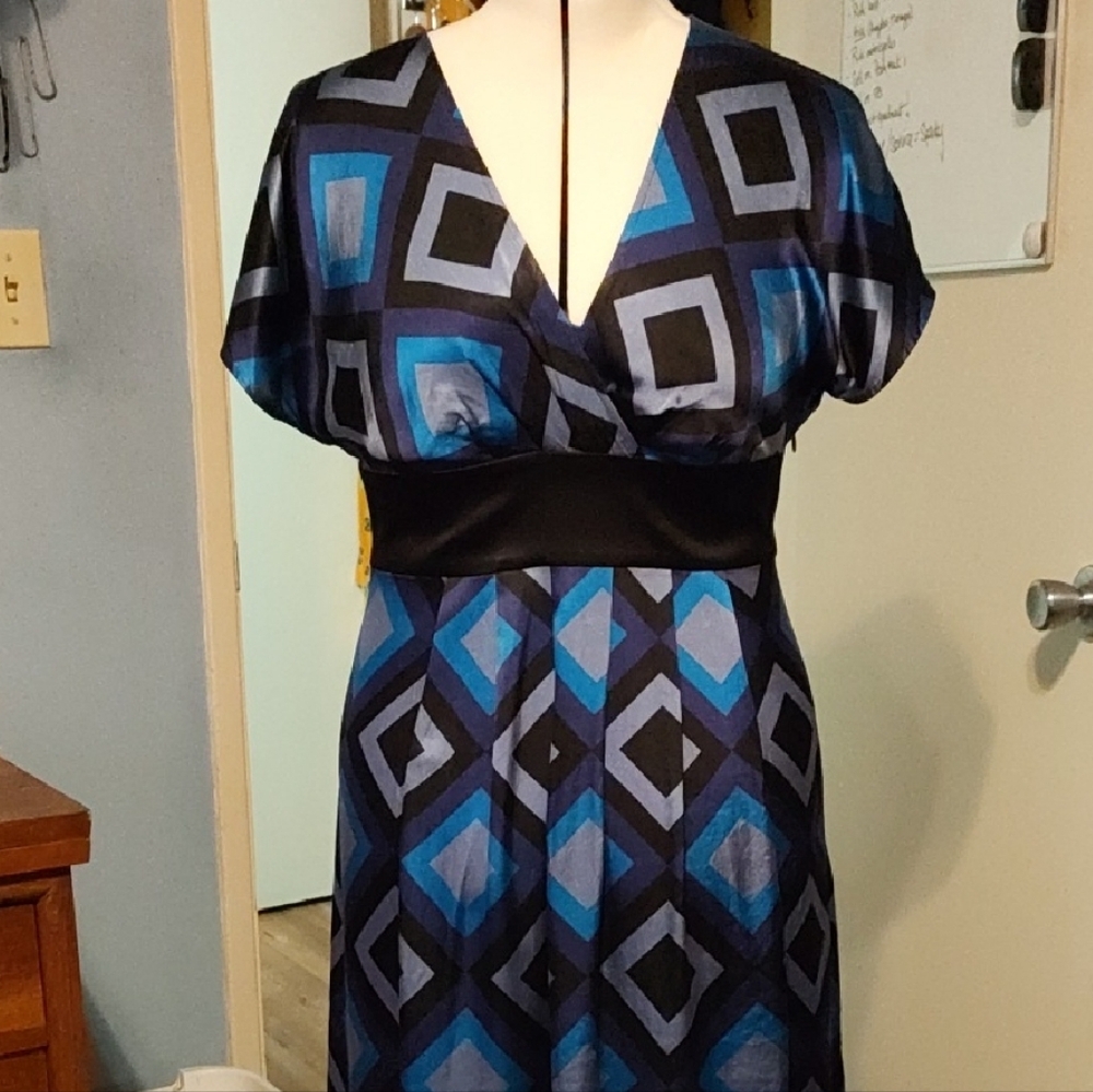Express Blue and Gray Geometric Dress